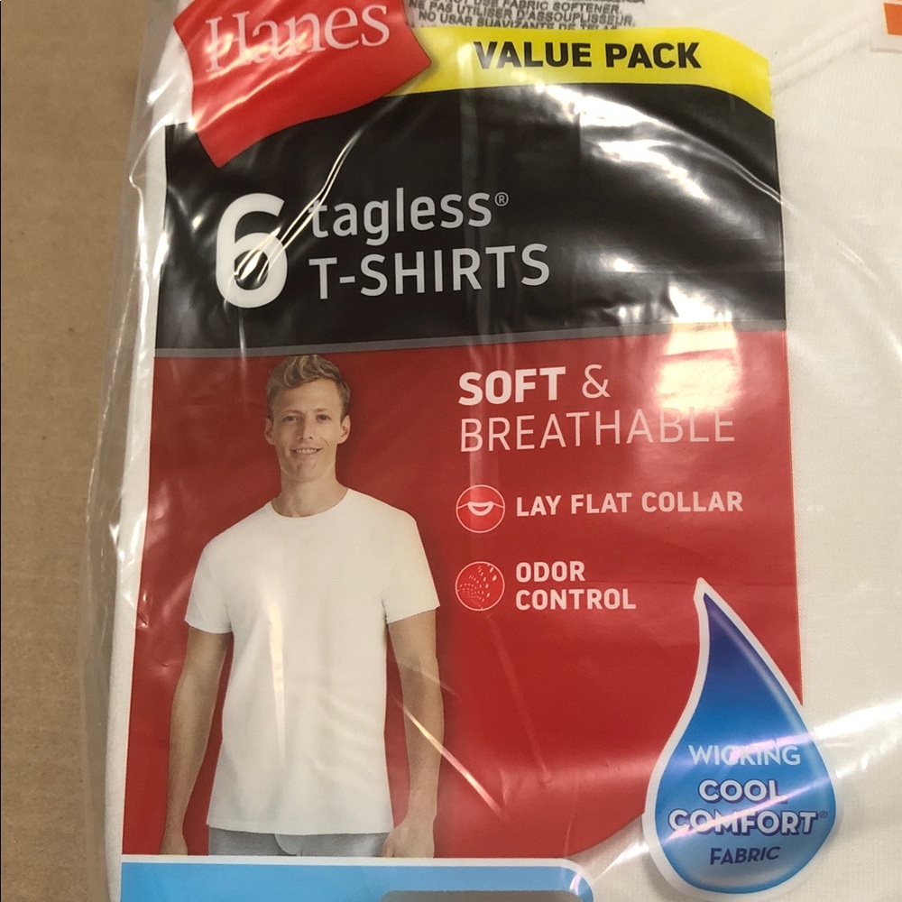 Hanes Men's Value Pack White Crew T-Shirt Undershirts, 6 Pack - Picture 8 of 8